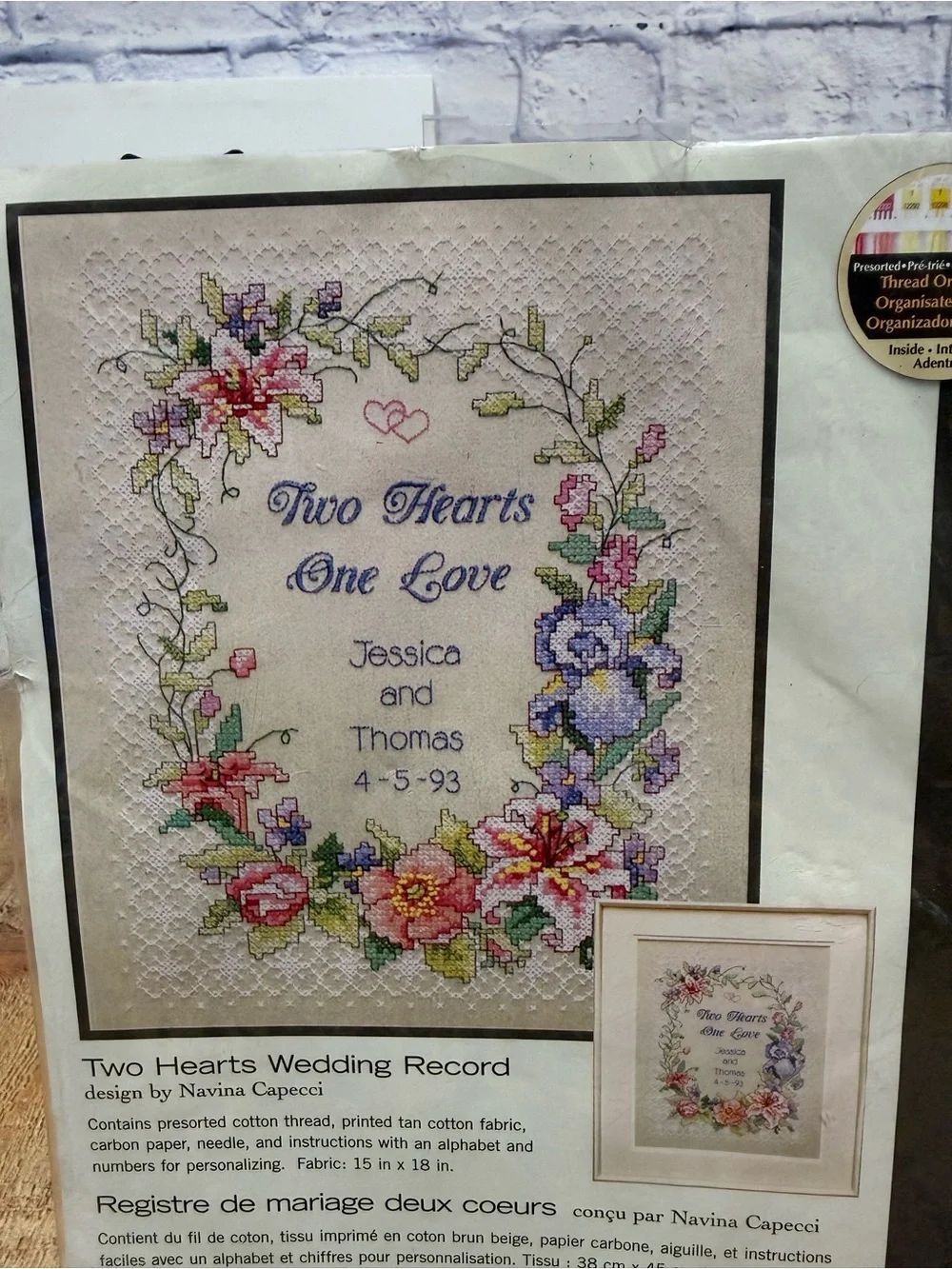 NEW Dimensions Two Hearts Wedding Record Stamped Cross Stitch Kit - Picture 4 of 6